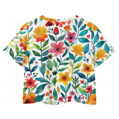 Floral Garden Crop Top - Girls Exposed Navel T-Shirt