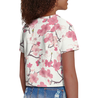 Cherry Blossom Crop Top - Girls Exposed Navel T-Shirt