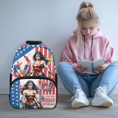 Patriotic Warrior Print Backpack with Bold Design – 17-Inch School Bag