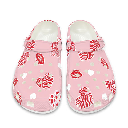 Red Lip and Heart Design Adult Clogs
