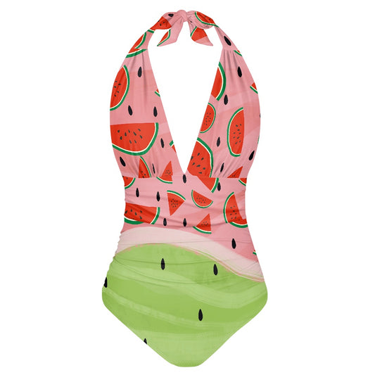 Watermelon Print Women's High Cut One-piece Swimsuit