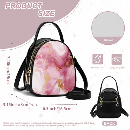 Pink Marble Stylish Double-Layer Women’s Leather Square Bag
