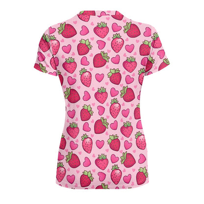 Strawberry Hearts Ladies' Round Neck T-Shirt