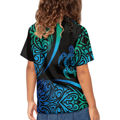 Tribal Turtle Design Hawaiian Shirt for Kids