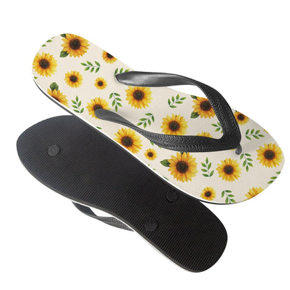 Sunflower Print Flip Flops
