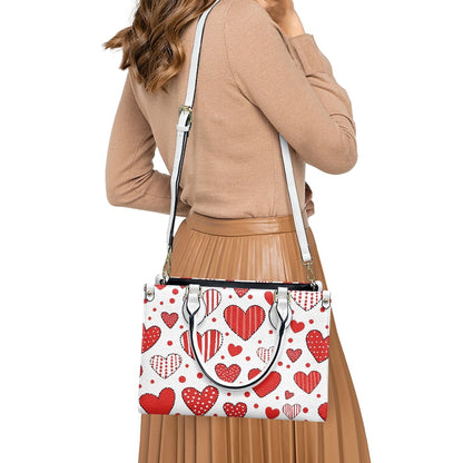 Red Patchwork Heart PU Handbag