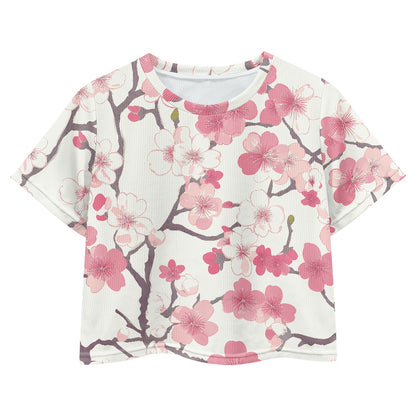 Cherry Blossom Crop Top - Girls Exposed Navel T-Shirt
