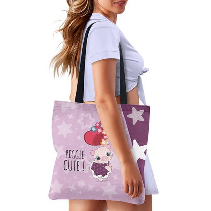 Pink Cute Piggy Star Design Cloth Tote Bag