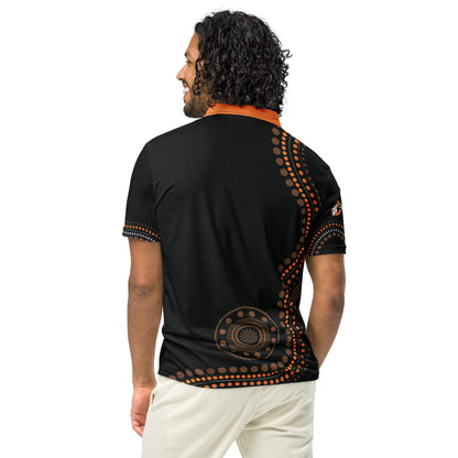 mens all over print slim fit polo shirt black left front