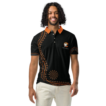 mens all over print slim fit polo shirt black left front