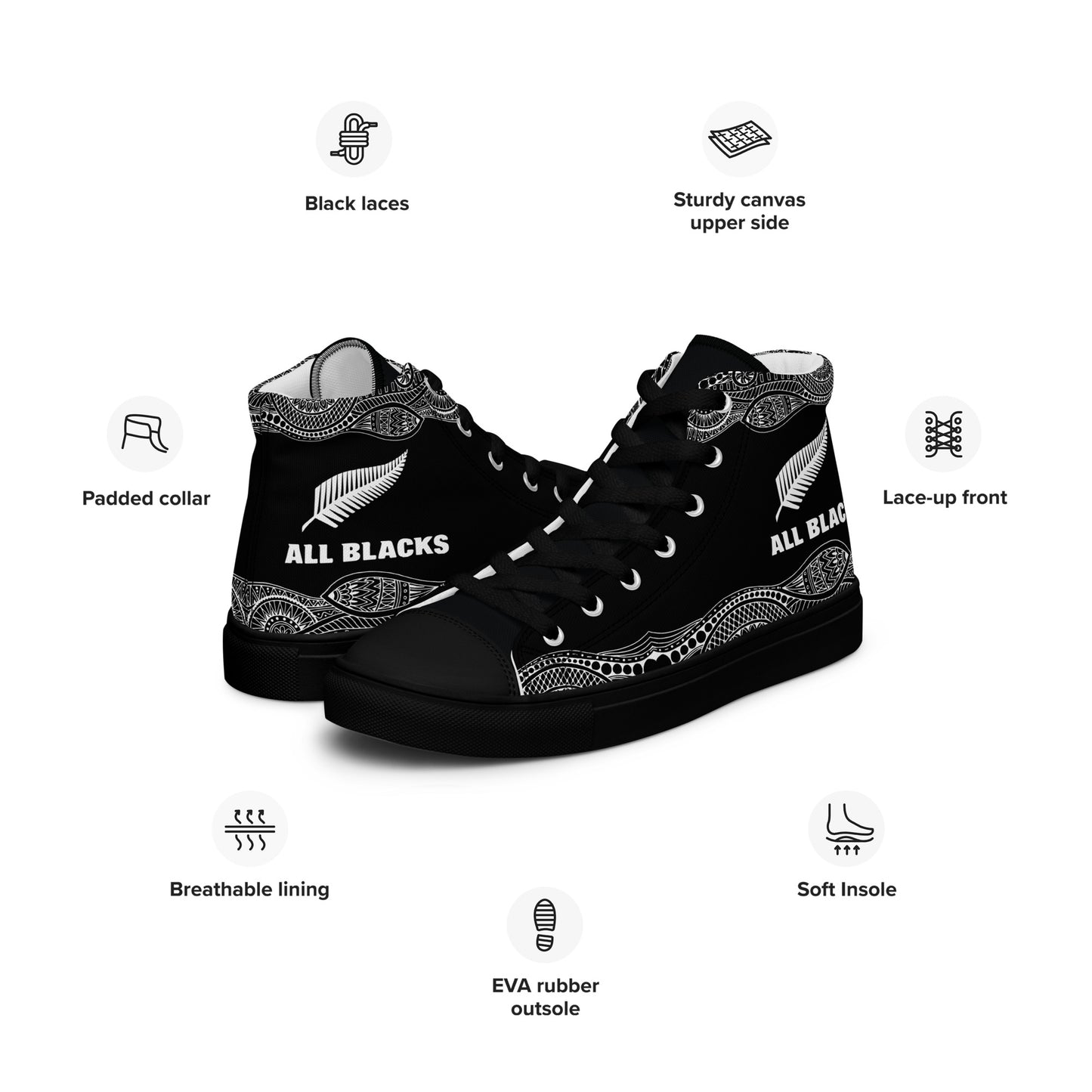 Team Lover - All Black Men's High Top Custom Sneakers