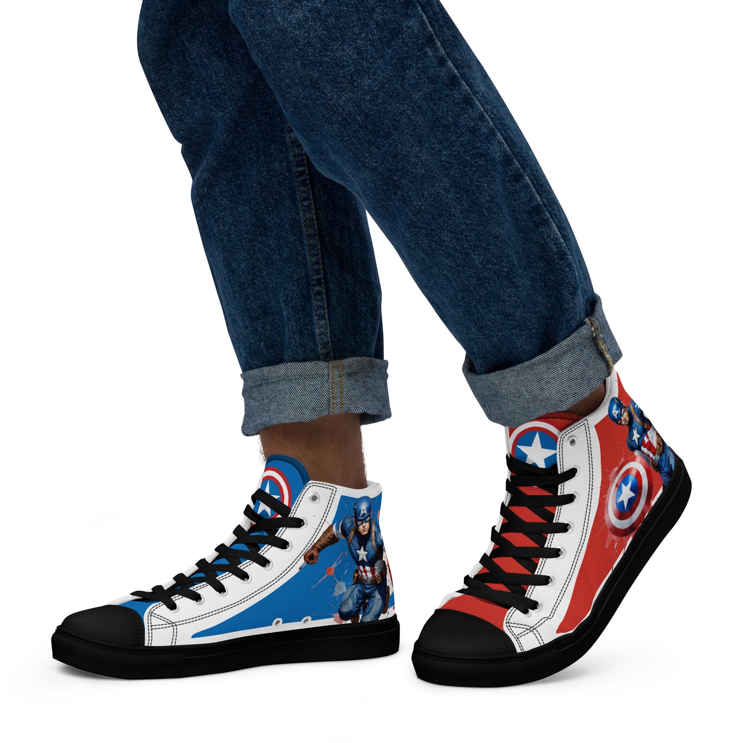 Captain America white background Men's High Top Custom Sneakers