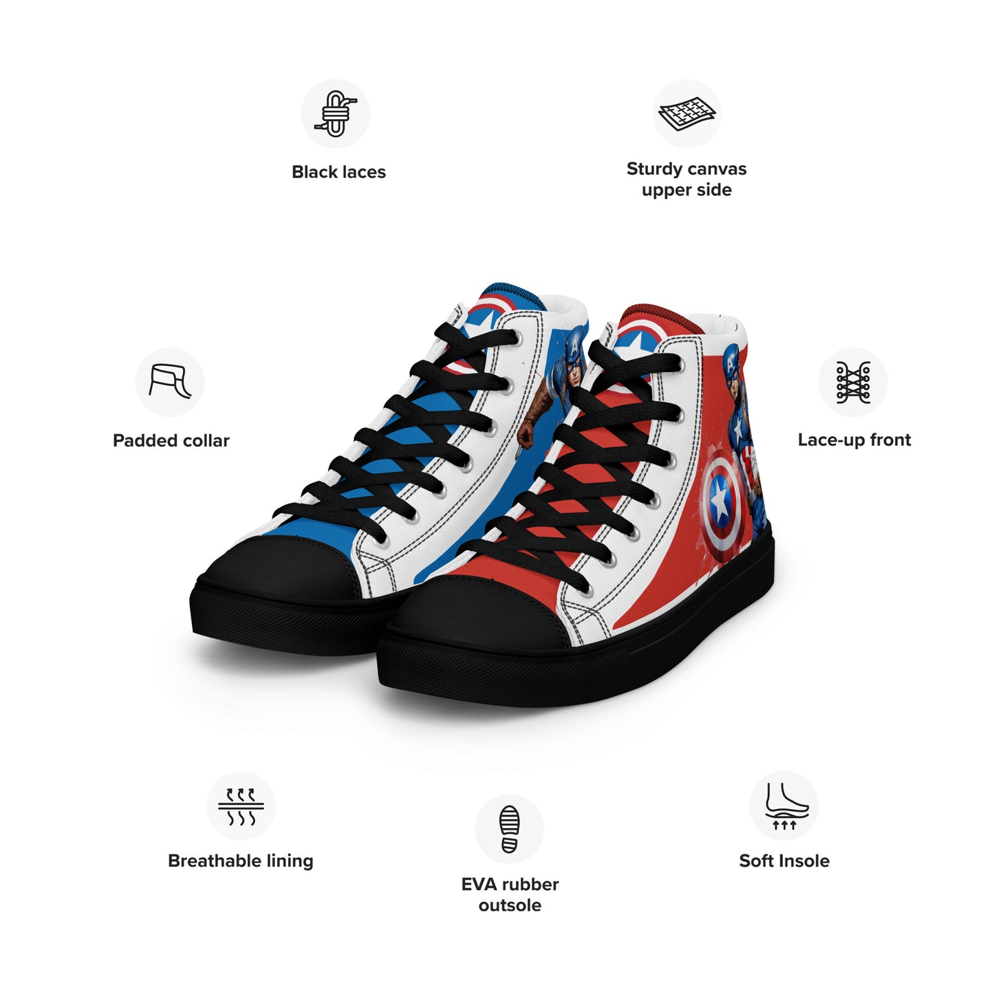 Captain America white background Men's High Top Custom Sneakers