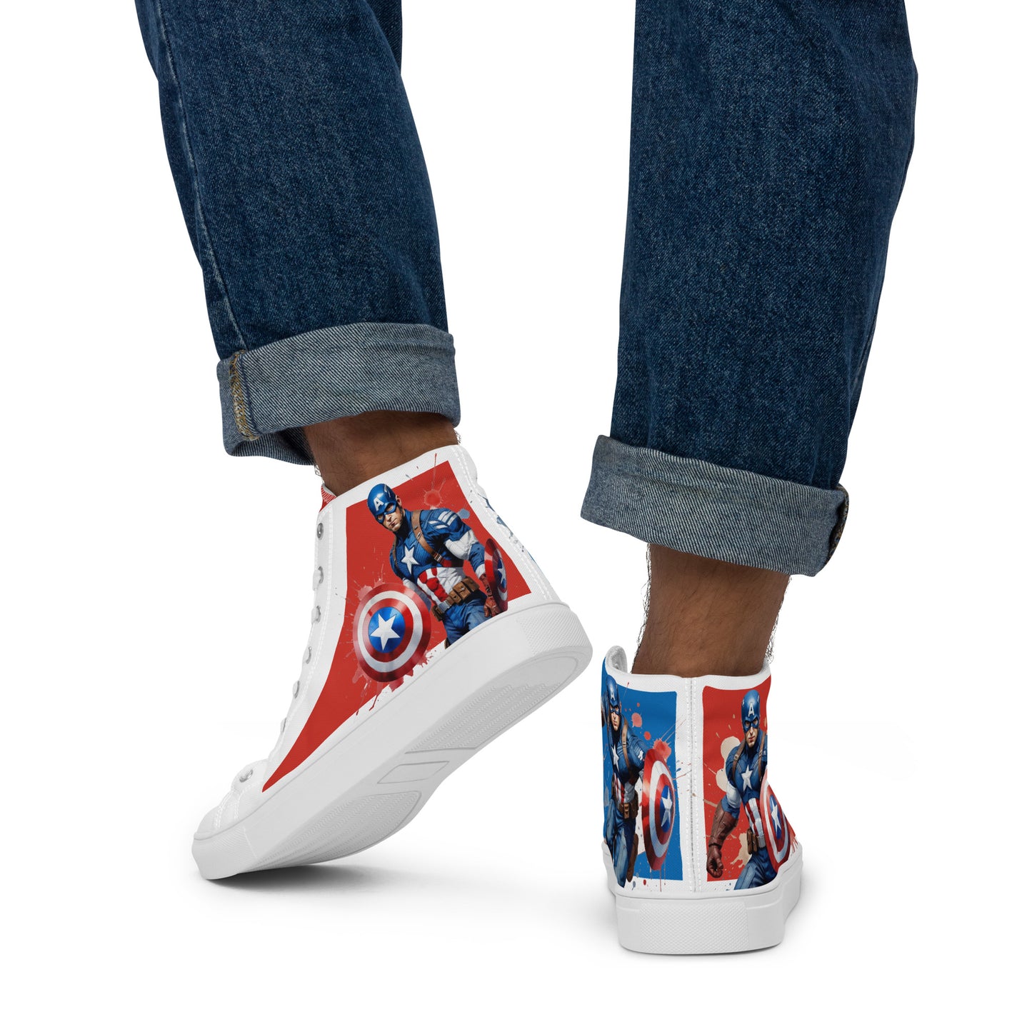 Captain America white background Men's High Top Custom Sneakers