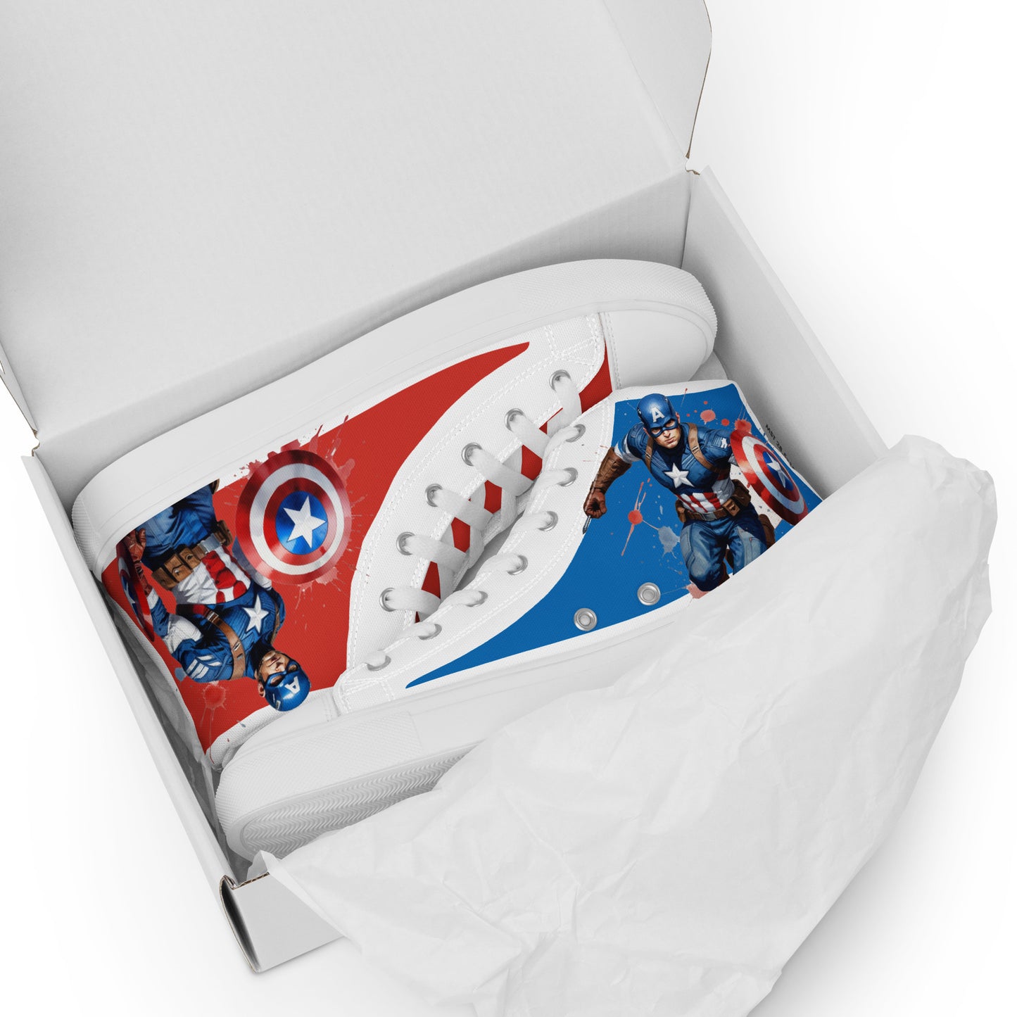 Captain America white background Men's High Top Custom Sneakers