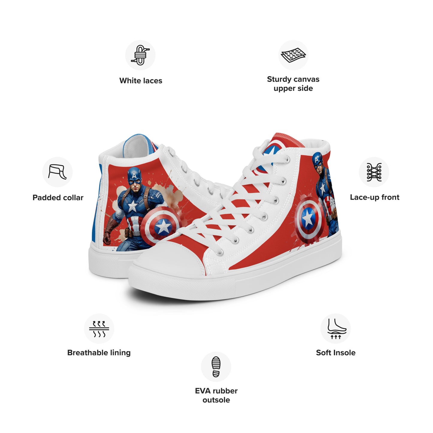 Captain America white background Men's High Top Custom Sneakers