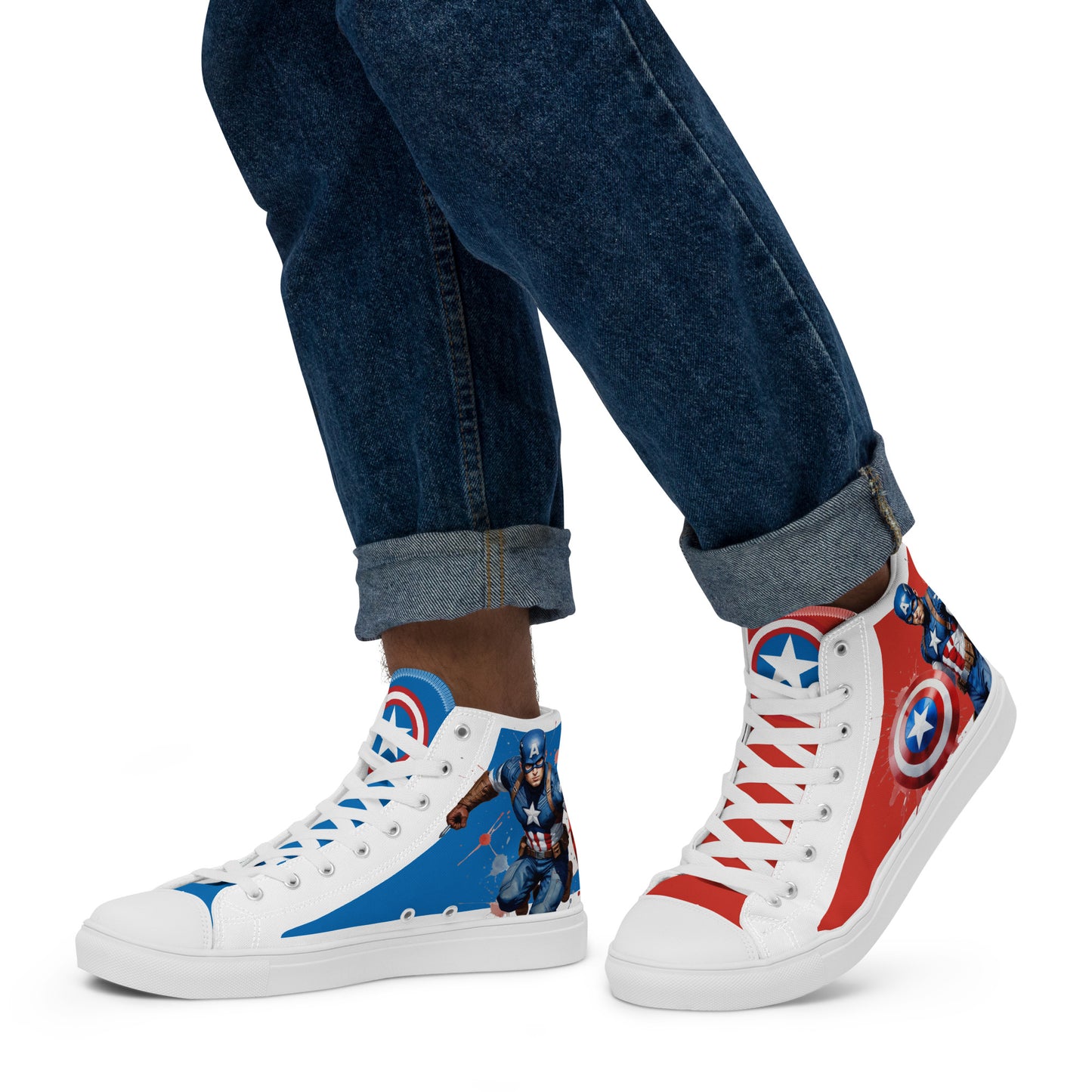 Captain America white background Men's High Top Custom Sneakers