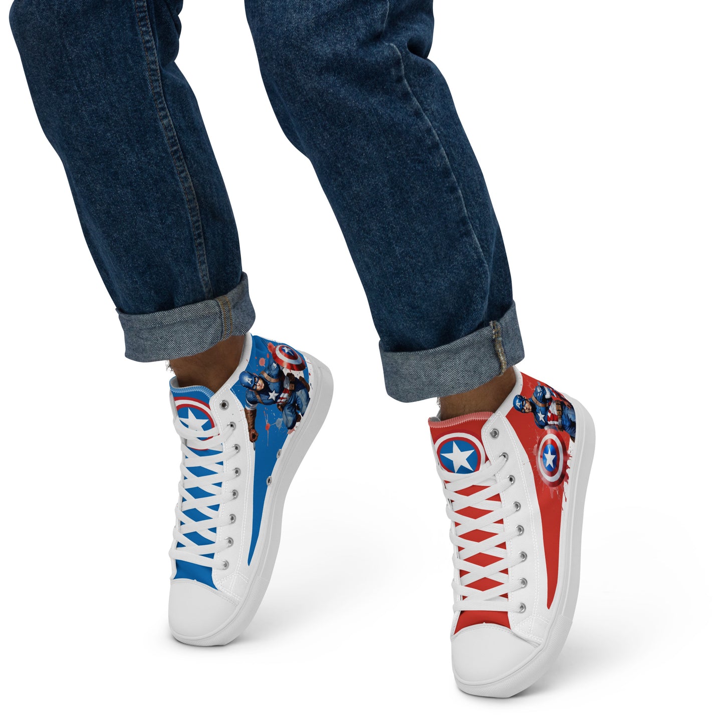 Captain America white background Men's High Top Custom Sneakers