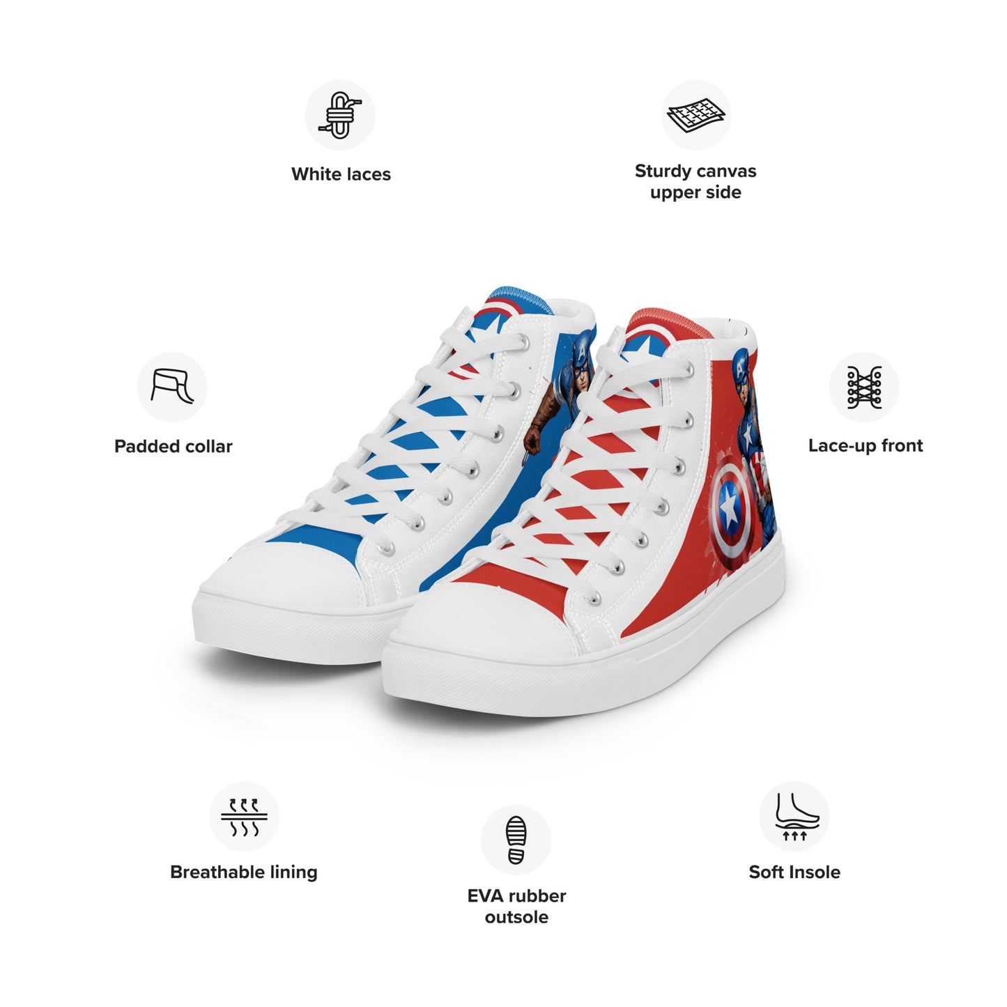 Captain America white background Men's High Top Custom Sneakers