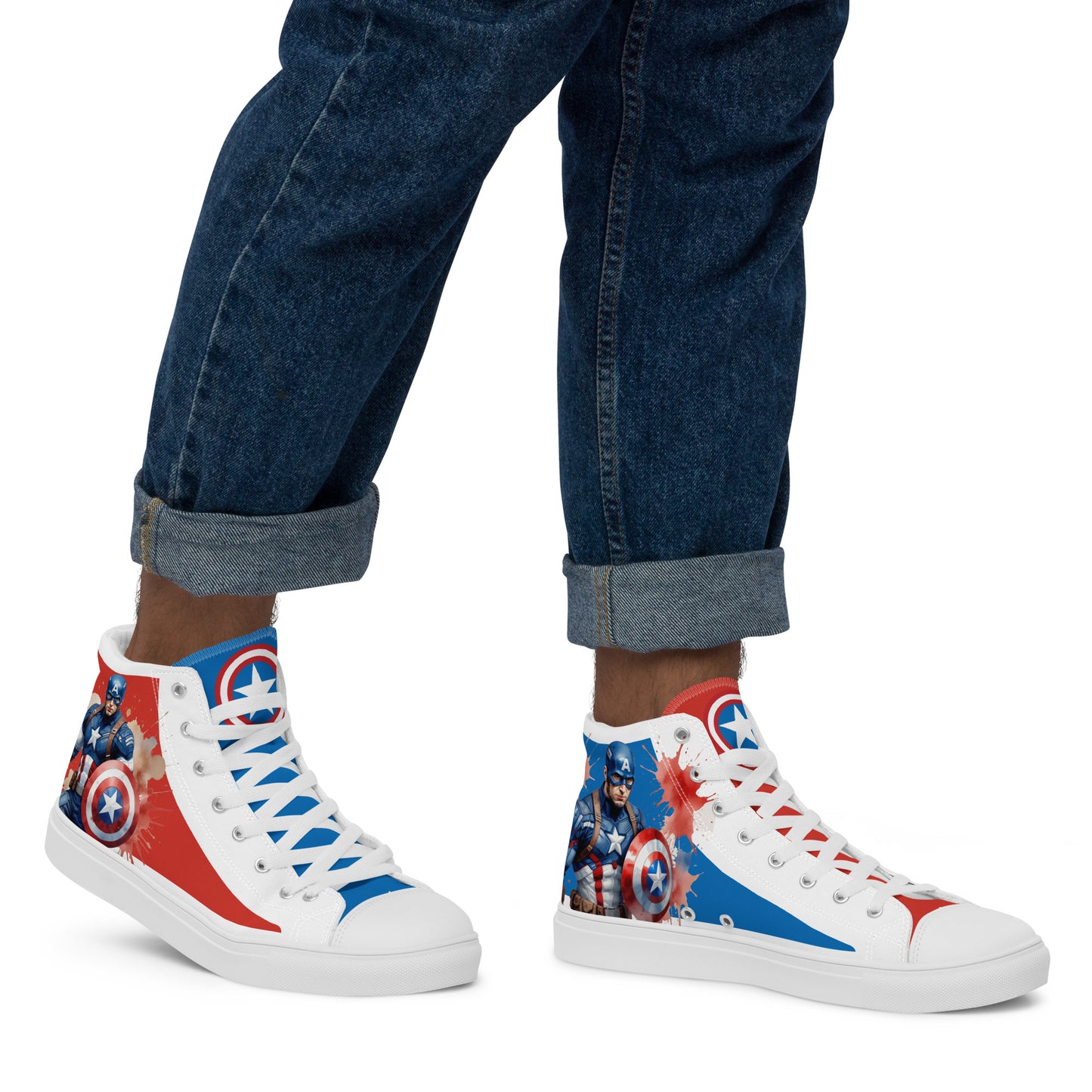 Captain America white background Men's High Top Custom Sneakers