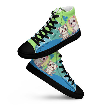 Cute Cats Blue Green Women's High Top Custom Sneakers