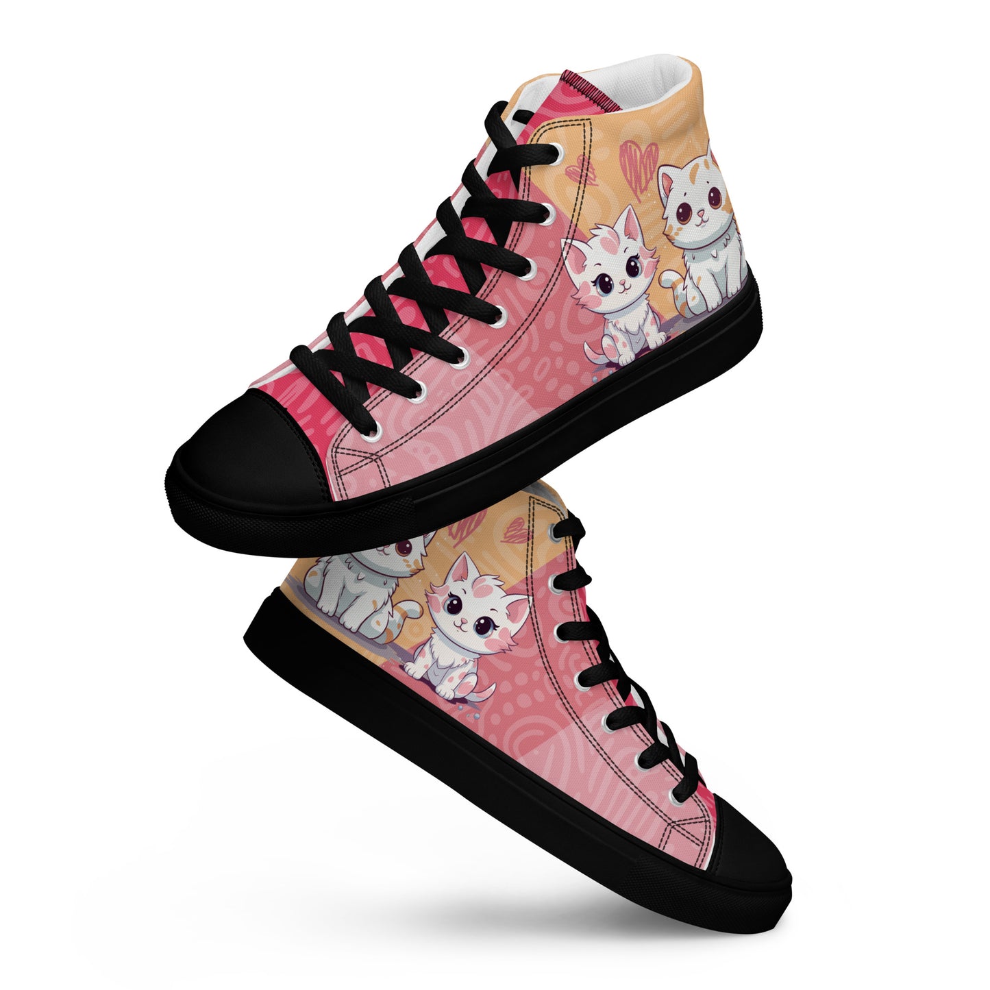 Cute Cats Pink Orange Women's High Top Custom Sneakers