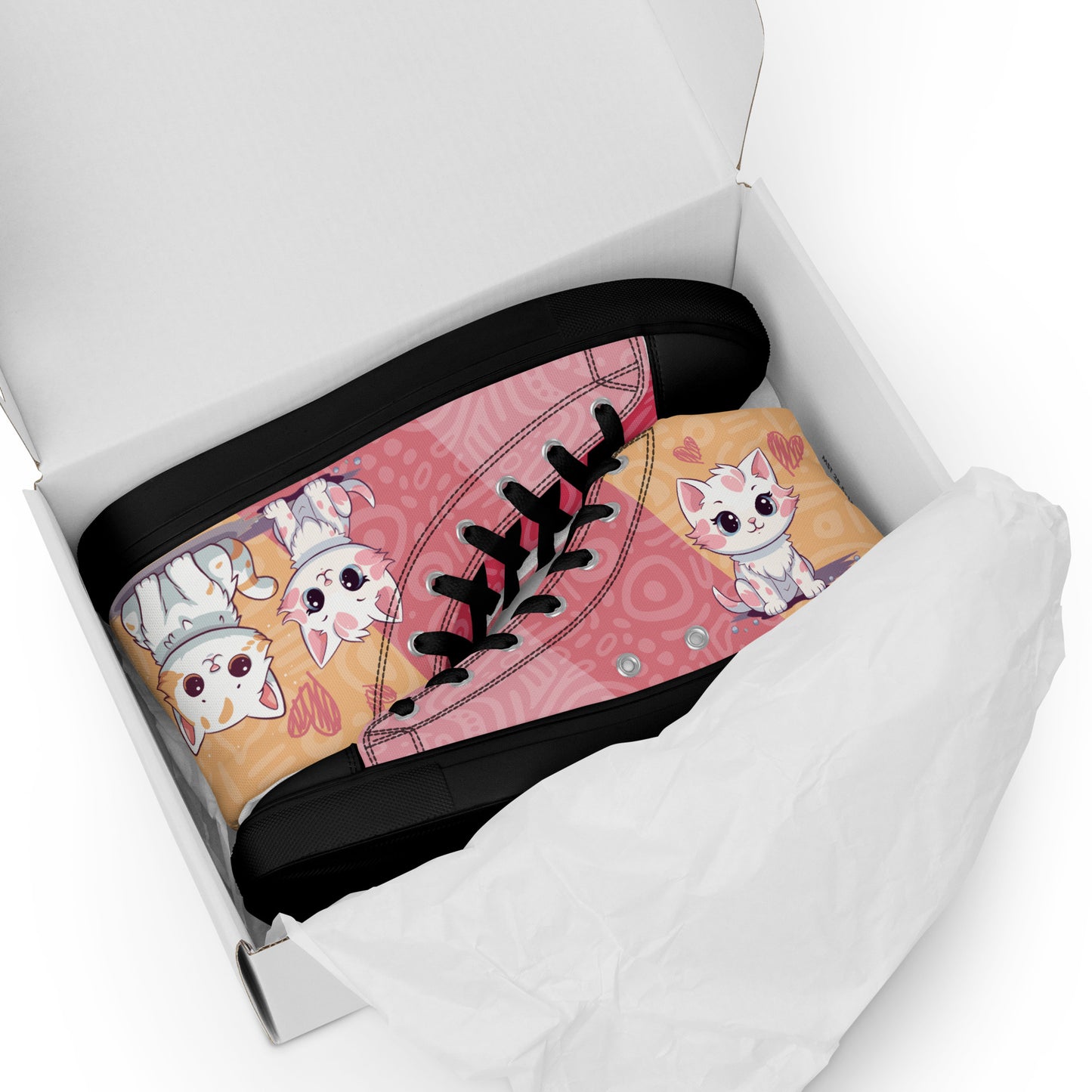 Cute Cats Pink Orange Women's High Top Custom Sneakers