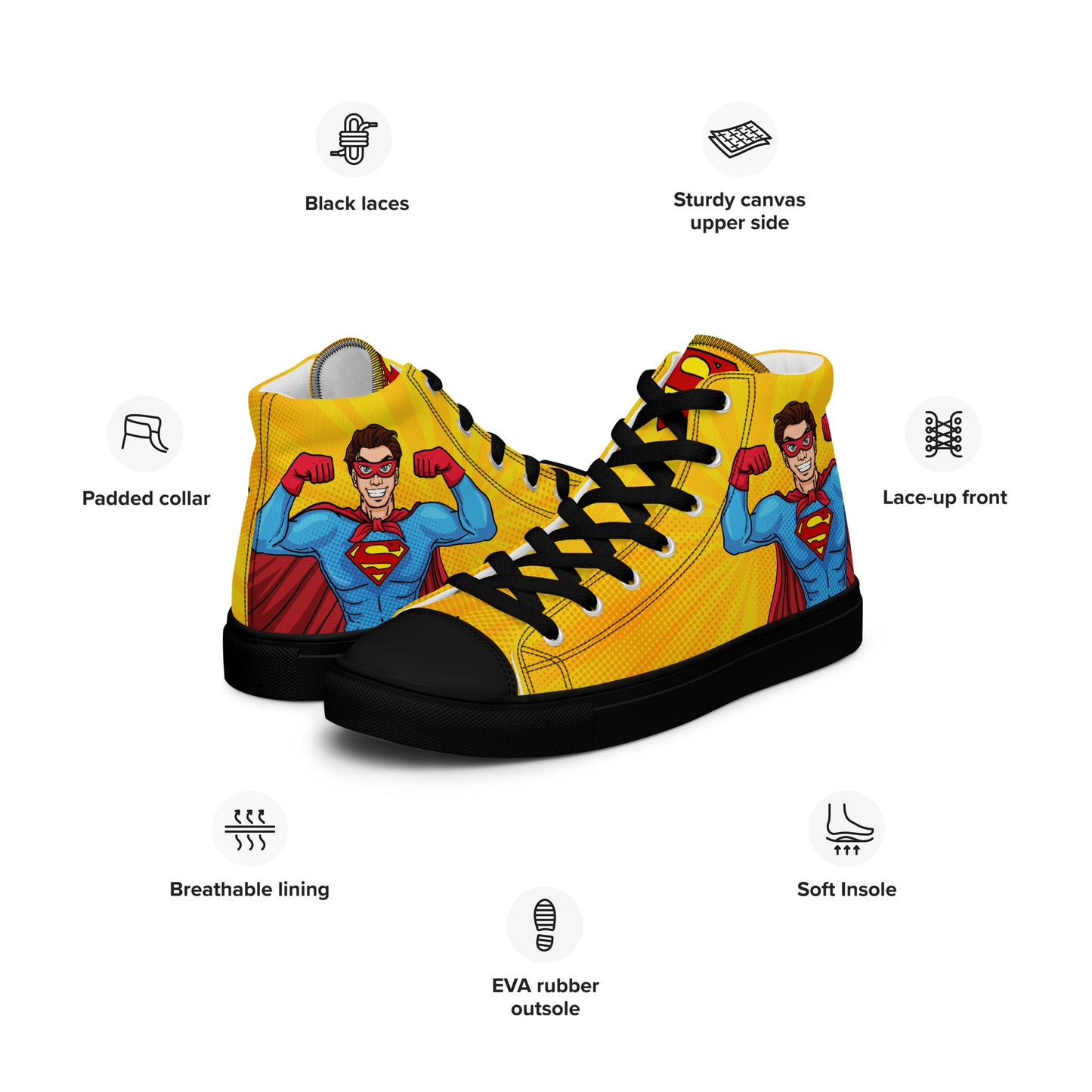 Superman Yellow Women's High Top Custom Sneakers