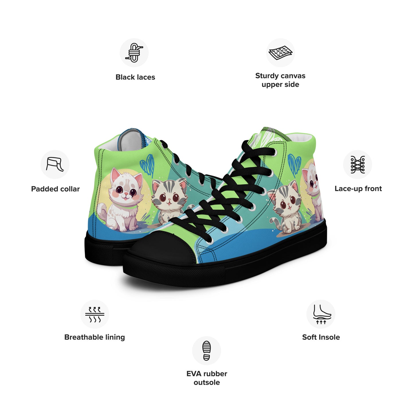 Cute Cats Blue Green Women's High Top Custom Sneakers