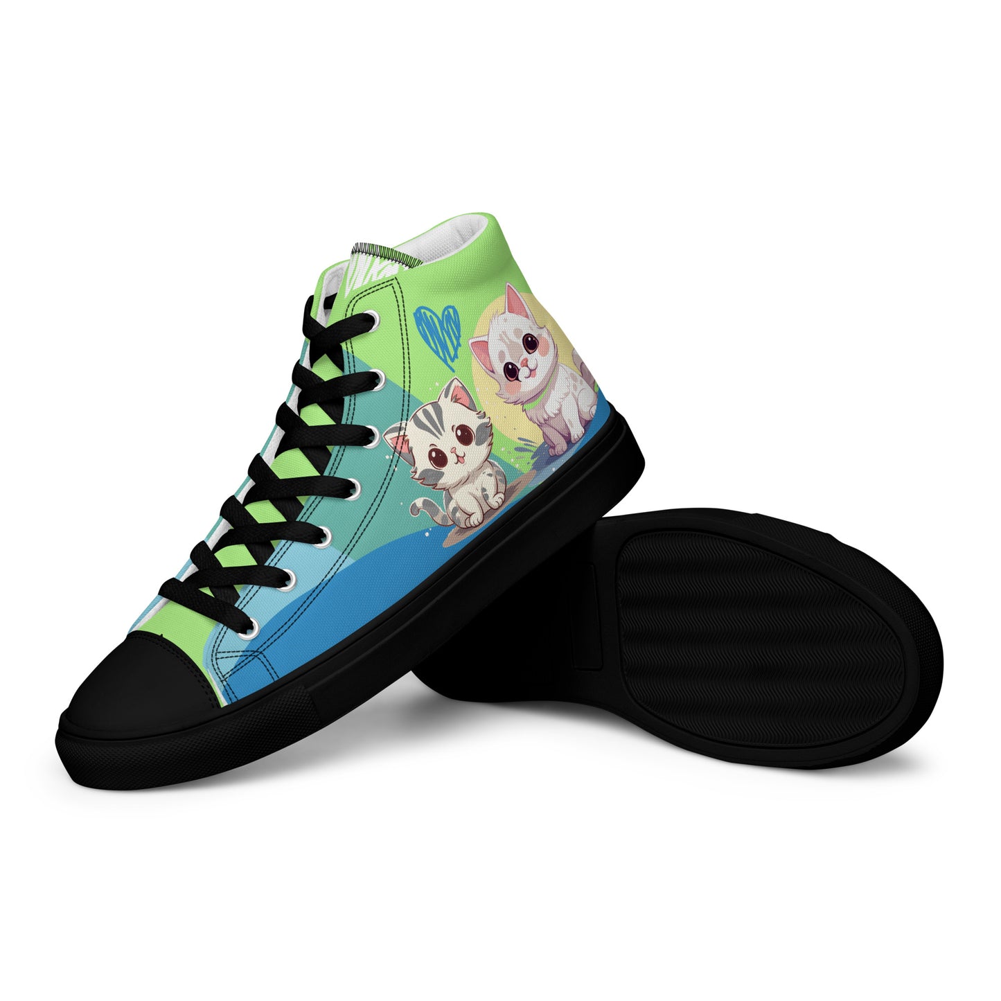 Cute Cats Blue Green Women's High Top Custom Sneakers