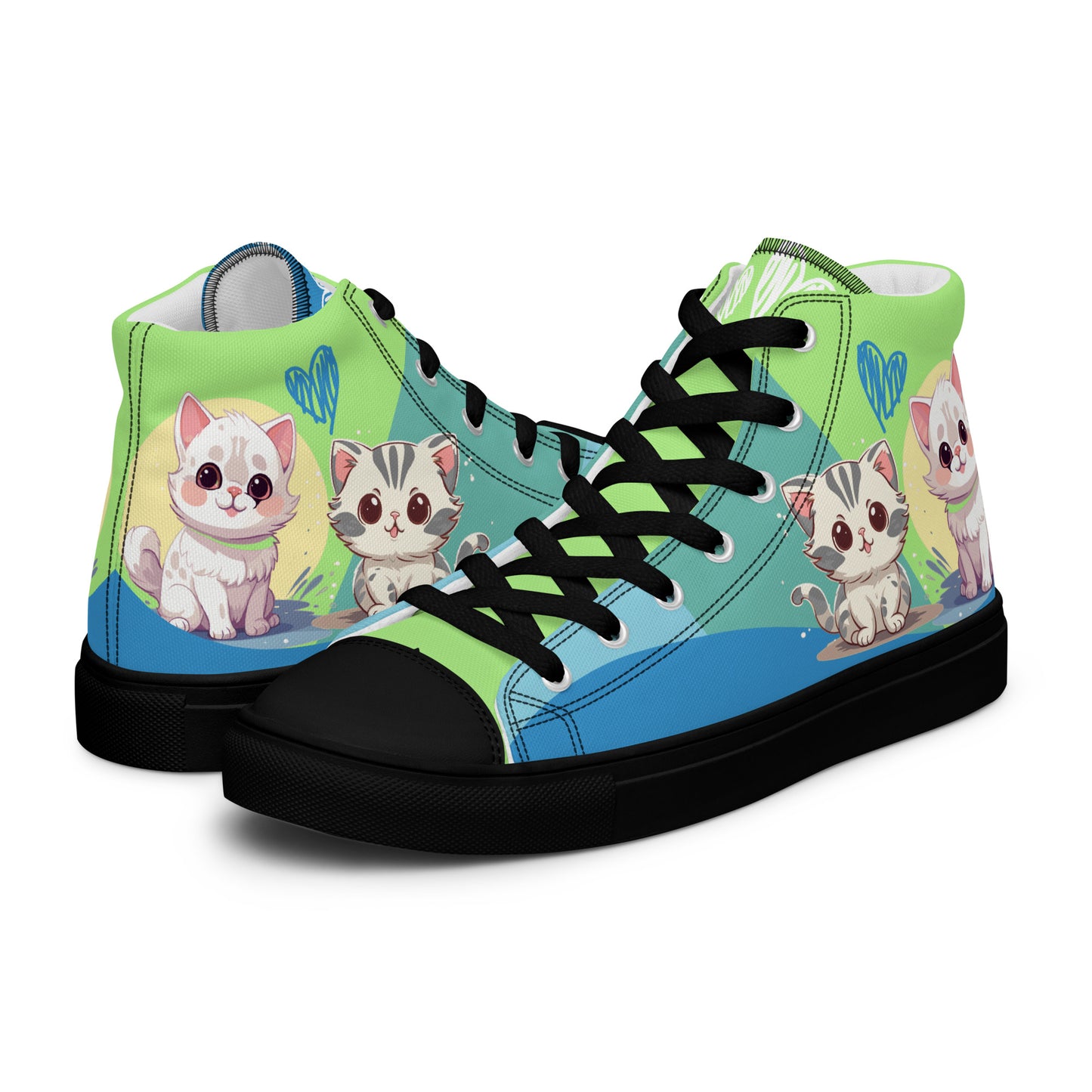 Cute Cats Blue Green Women's High Top Custom Sneakers