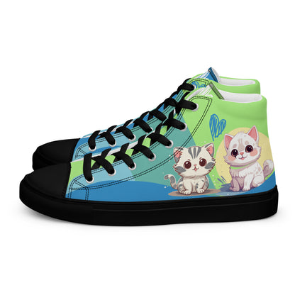 Cute Cats Blue Green Women's High Top Custom Sneakers