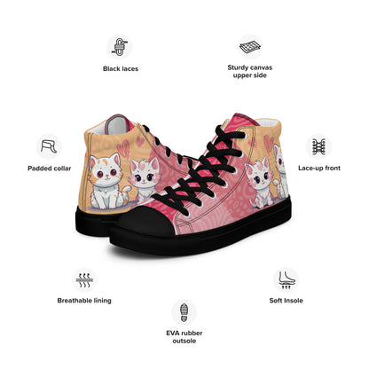 Cute Cats Pink Orange Women's High Top Custom Sneakers