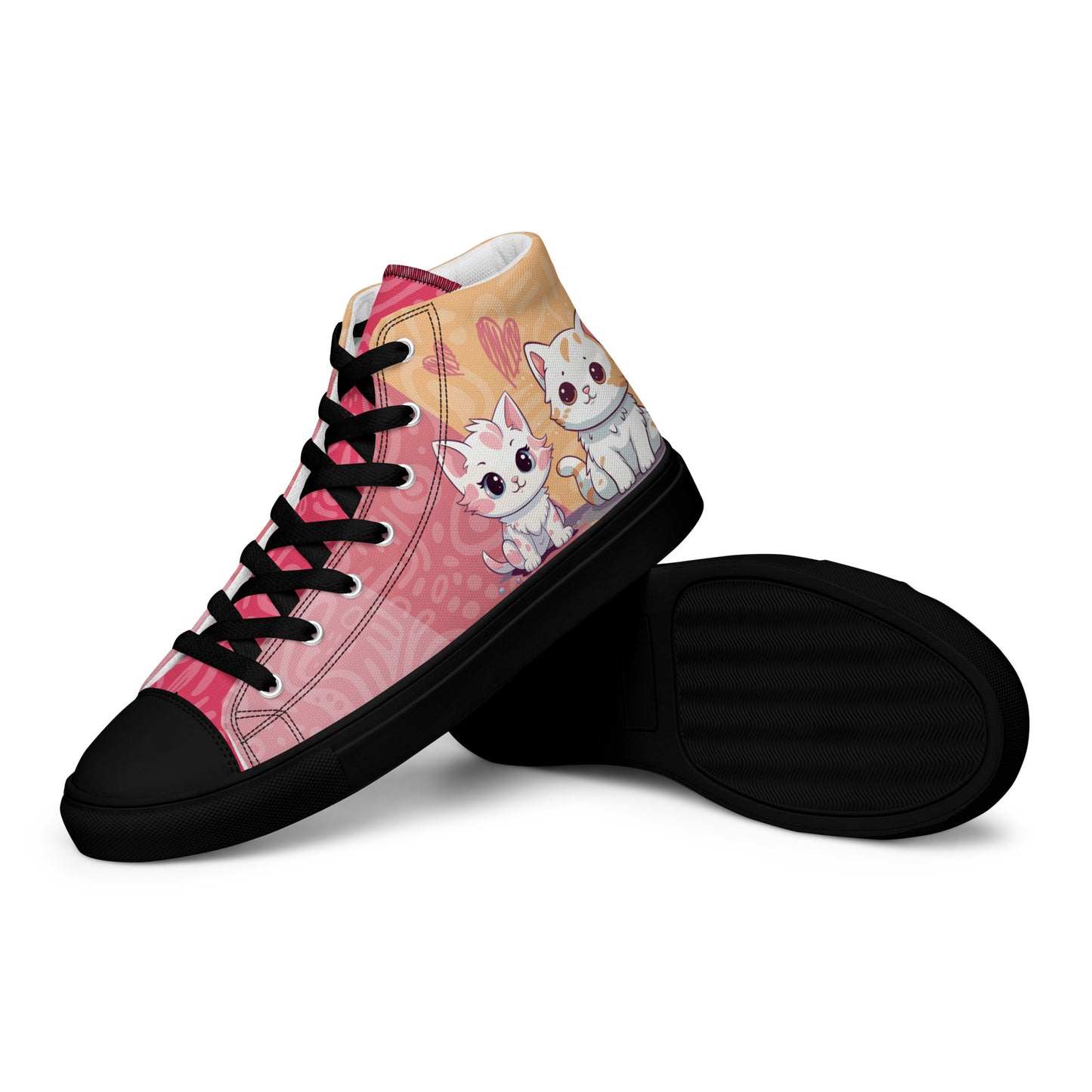 Cute Cats Pink Orange Women's High Top Custom Sneakers