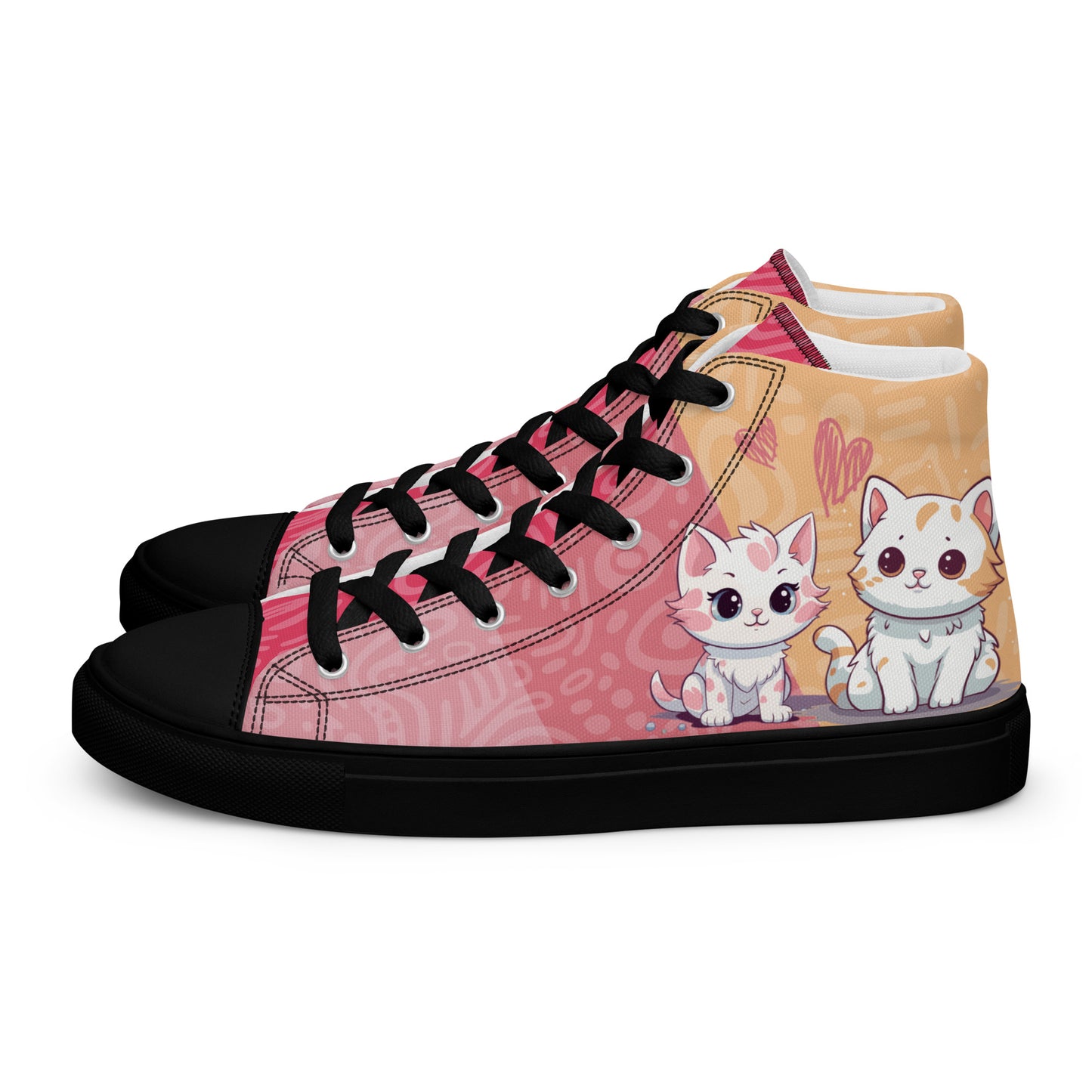 Cute Cats Pink Orange Women's High Top Custom Sneakers