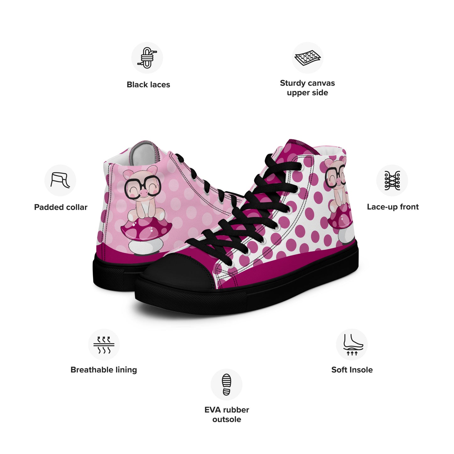 Cute Pig polka-dot Women's High Top Custom Sneakers