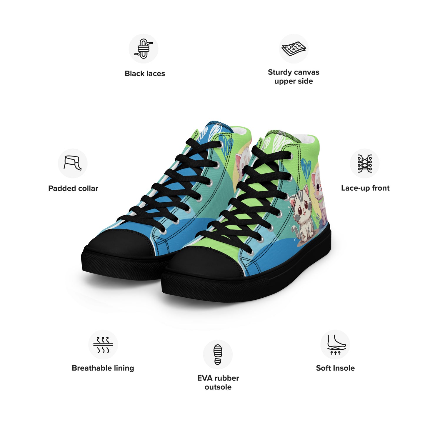 Cute Cats Blue Green Women's High Top Custom Sneakers