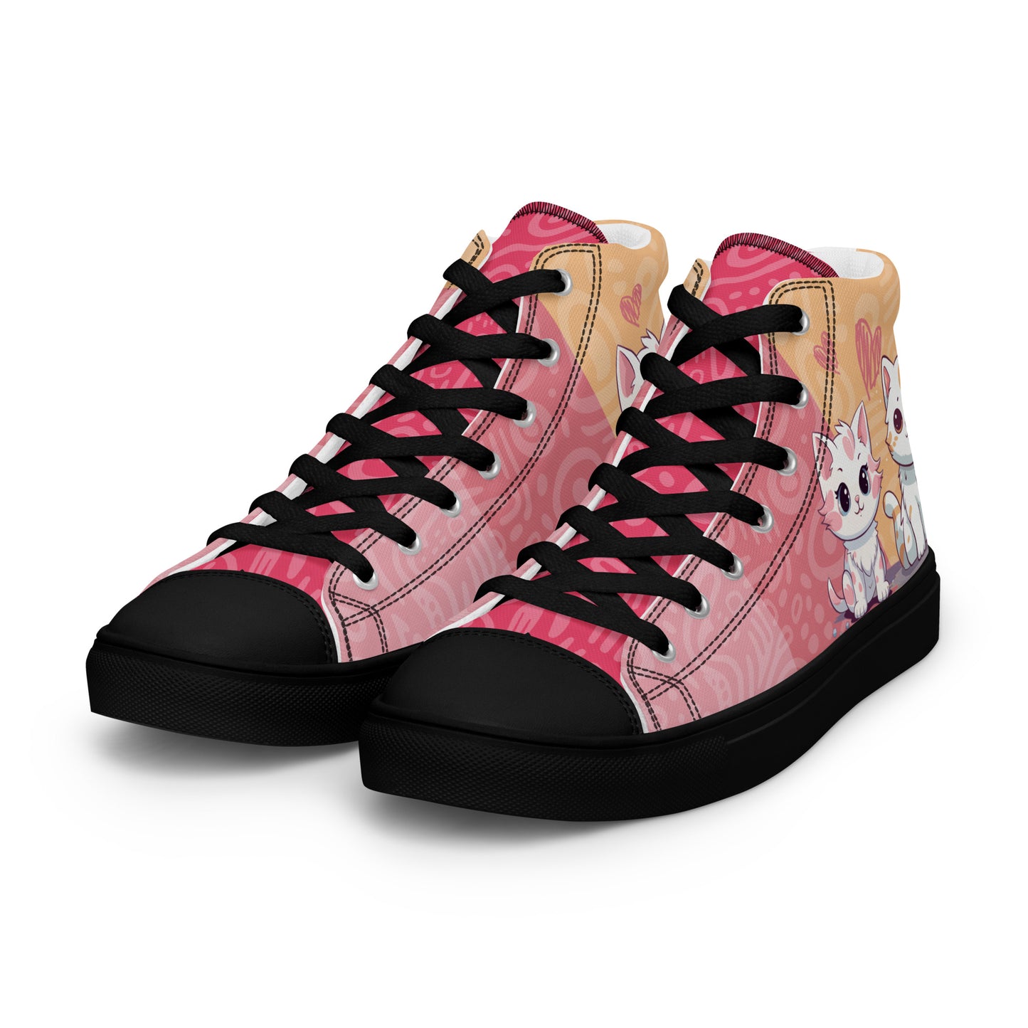 Cute Cats Pink Orange Women's High Top Custom Sneakers