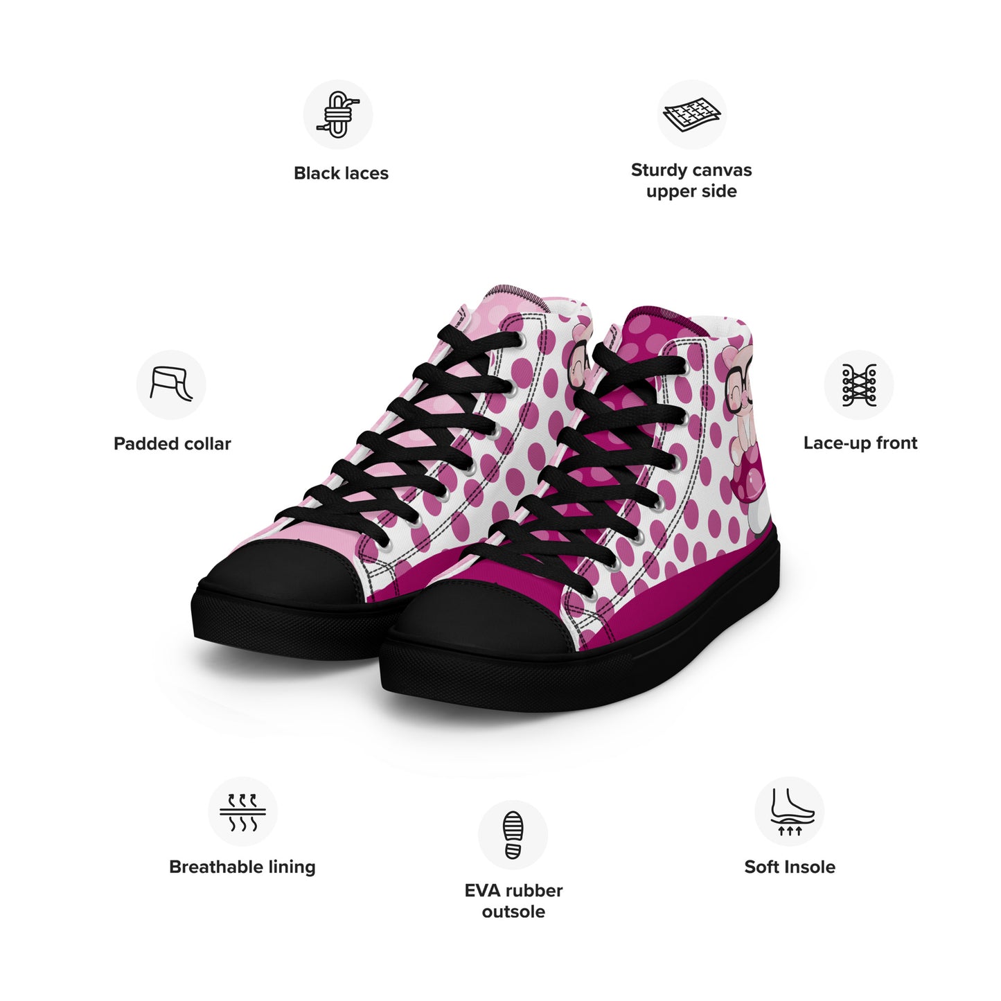 Cute Pig polka-dot Women's High Top Custom Sneakers