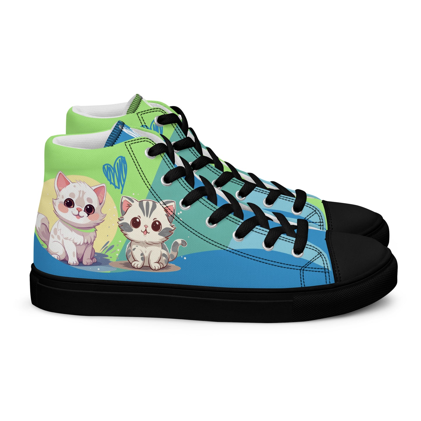 Cute Cats Blue Green Women's High Top Custom Sneakers