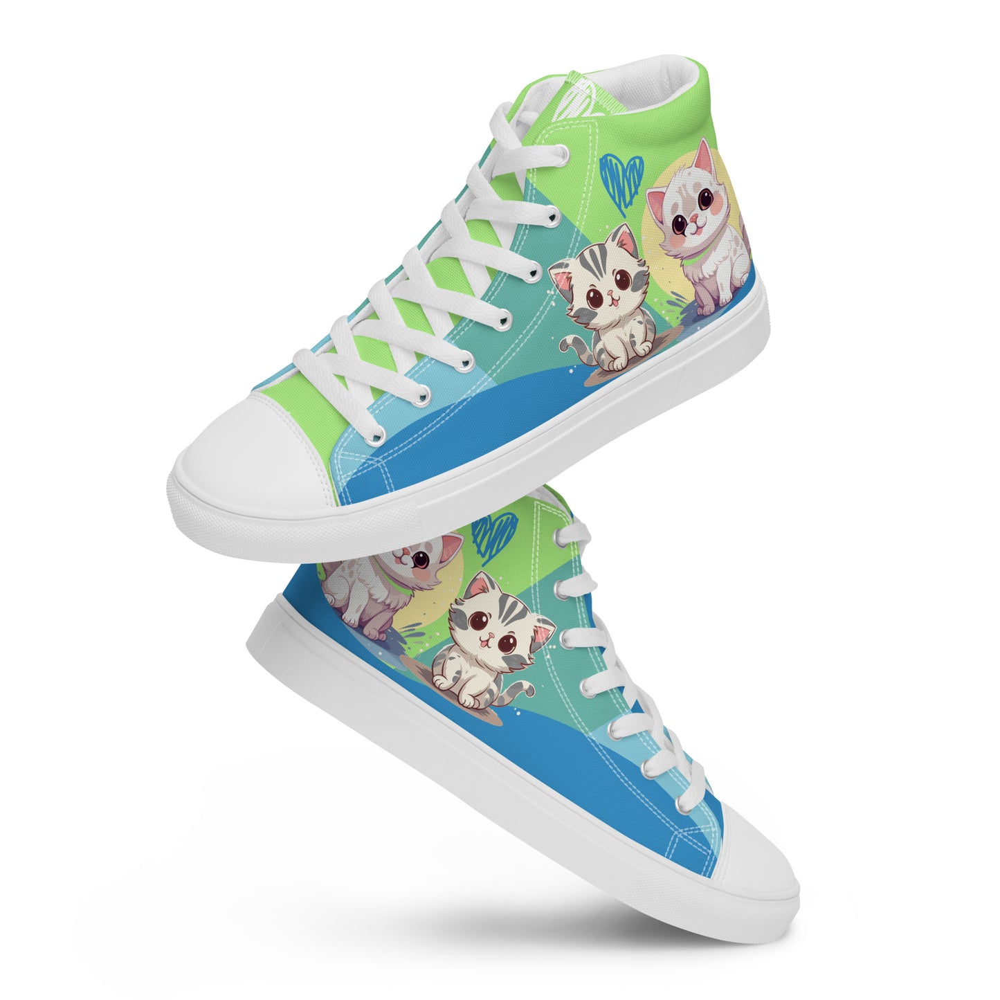 Cute Cats Blue Green Women's High Top Custom Sneakers