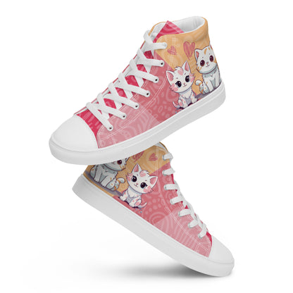 Cute Cats Pink Orange Women's High Top Custom Sneakers