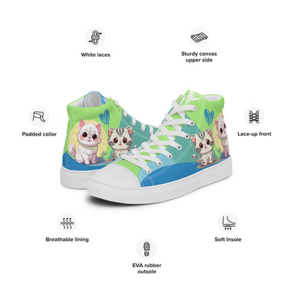 Cute Cats Blue Green Women's High Top Custom Sneakers