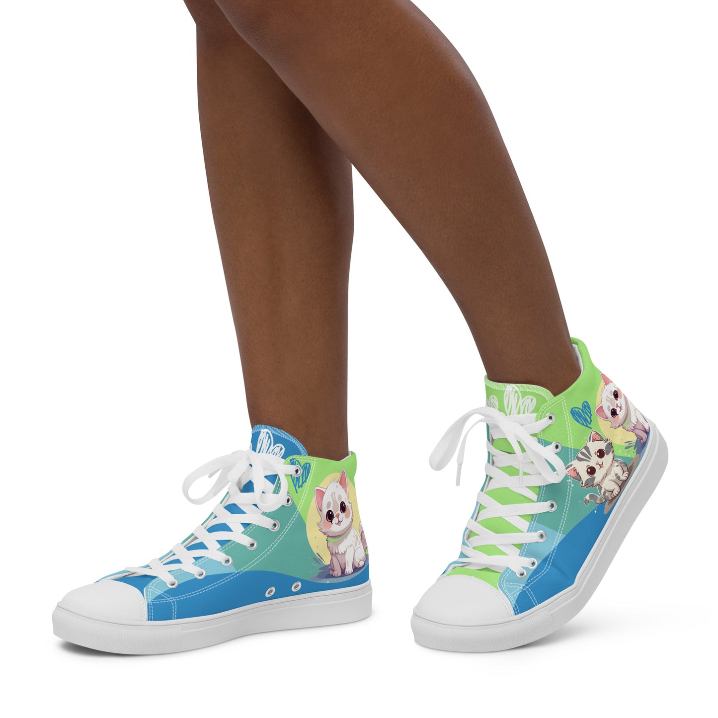 Cute Cats Blue Green Women's High Top Custom Sneakers