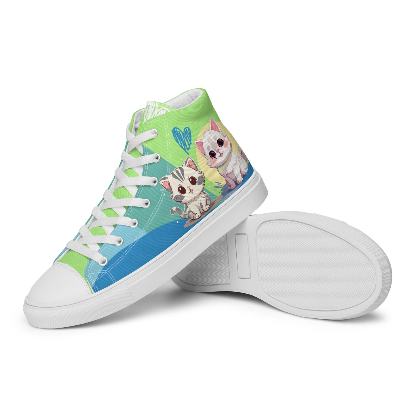 Cute Cats Blue Green Women's High Top Custom Sneakers