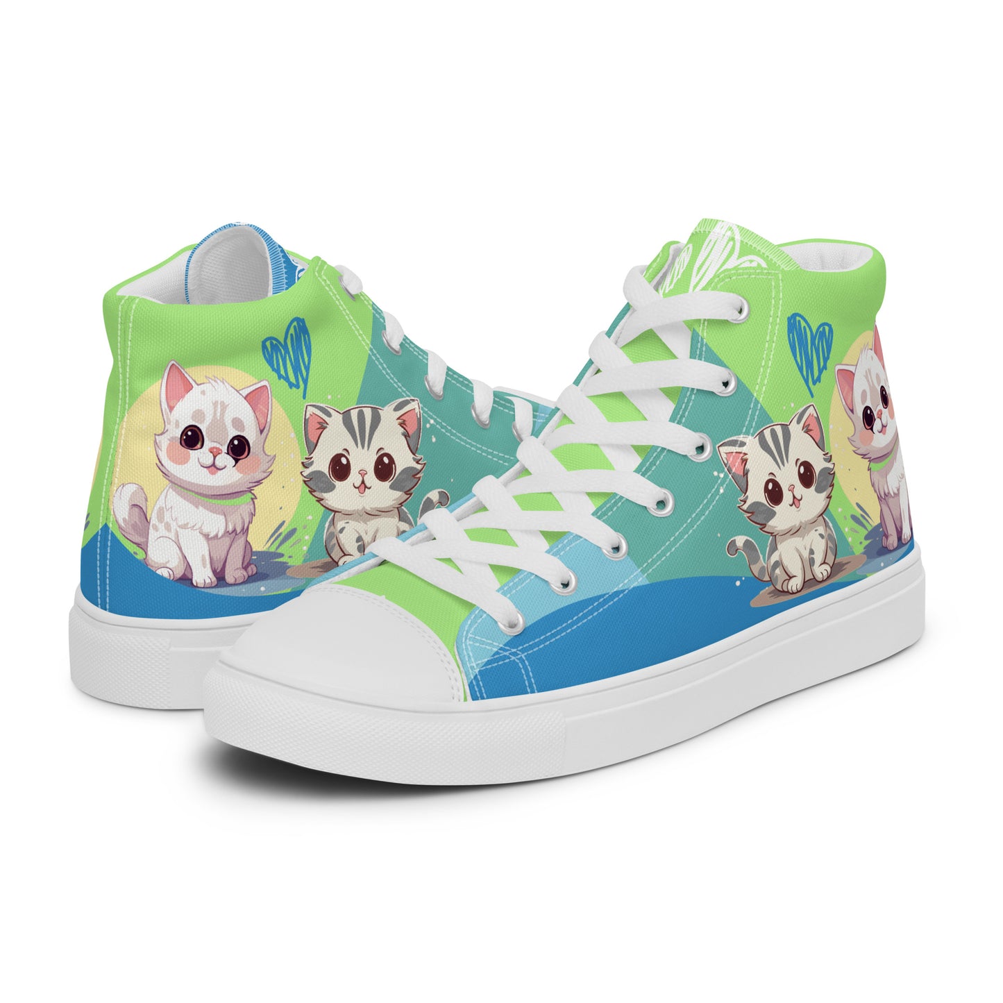 Cute Cats Blue Green Women's High Top Custom Sneakers