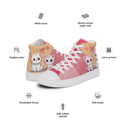 Cute Cats Pink Orange Women's High Top Custom Sneakers