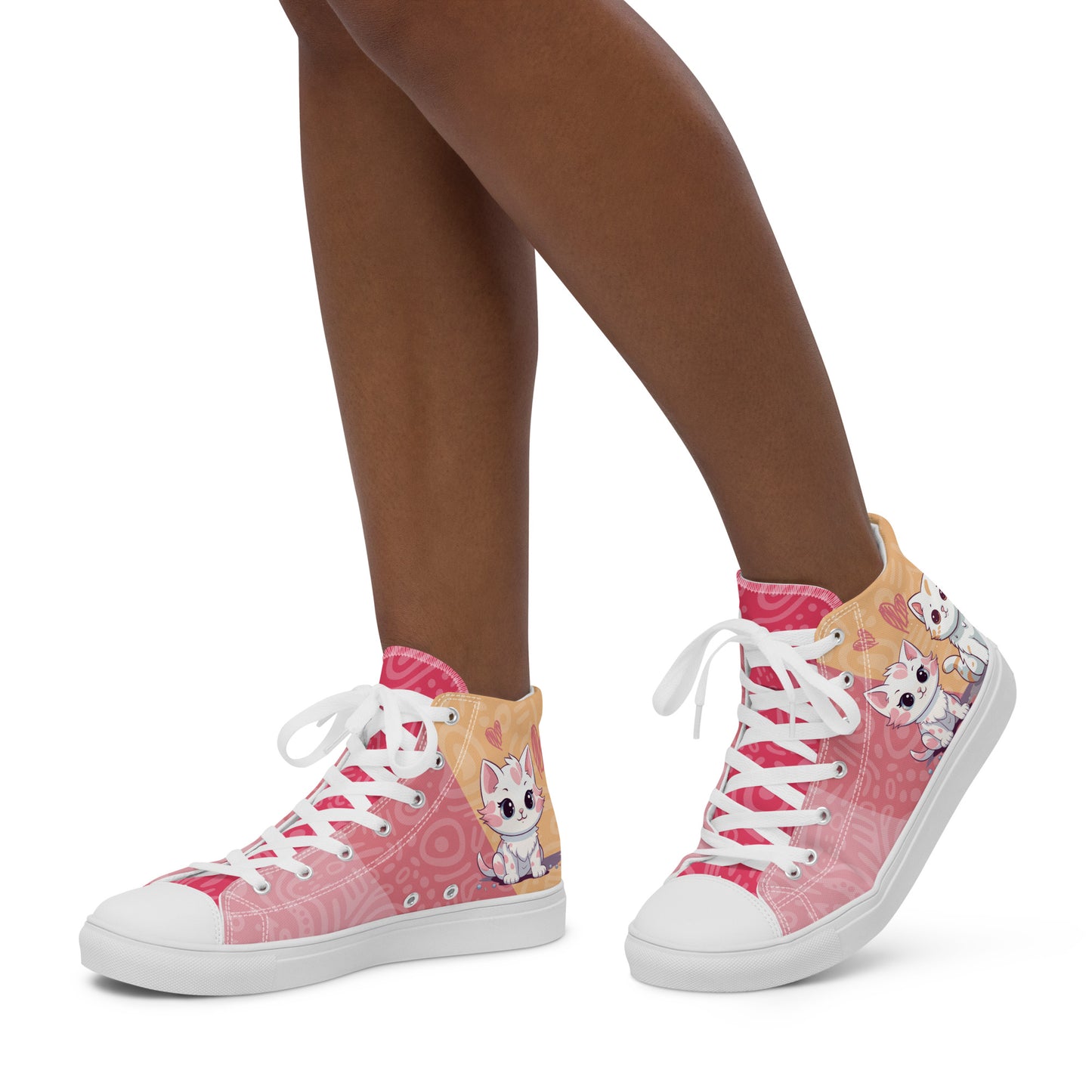 Cute Cats Pink Orange Women's High Top Custom Sneakers