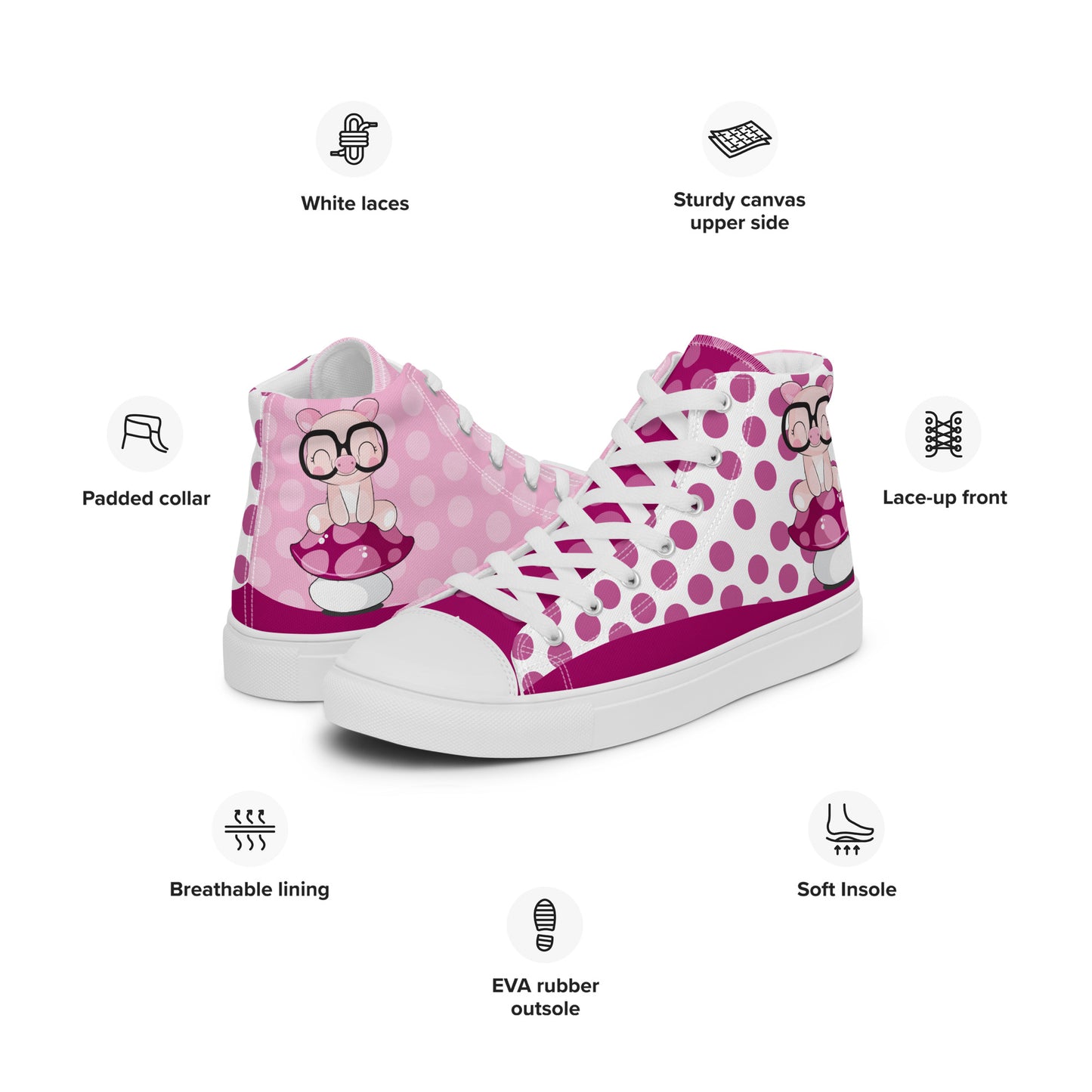 Cute Pig polka-dot Women's High Top Custom Sneakers