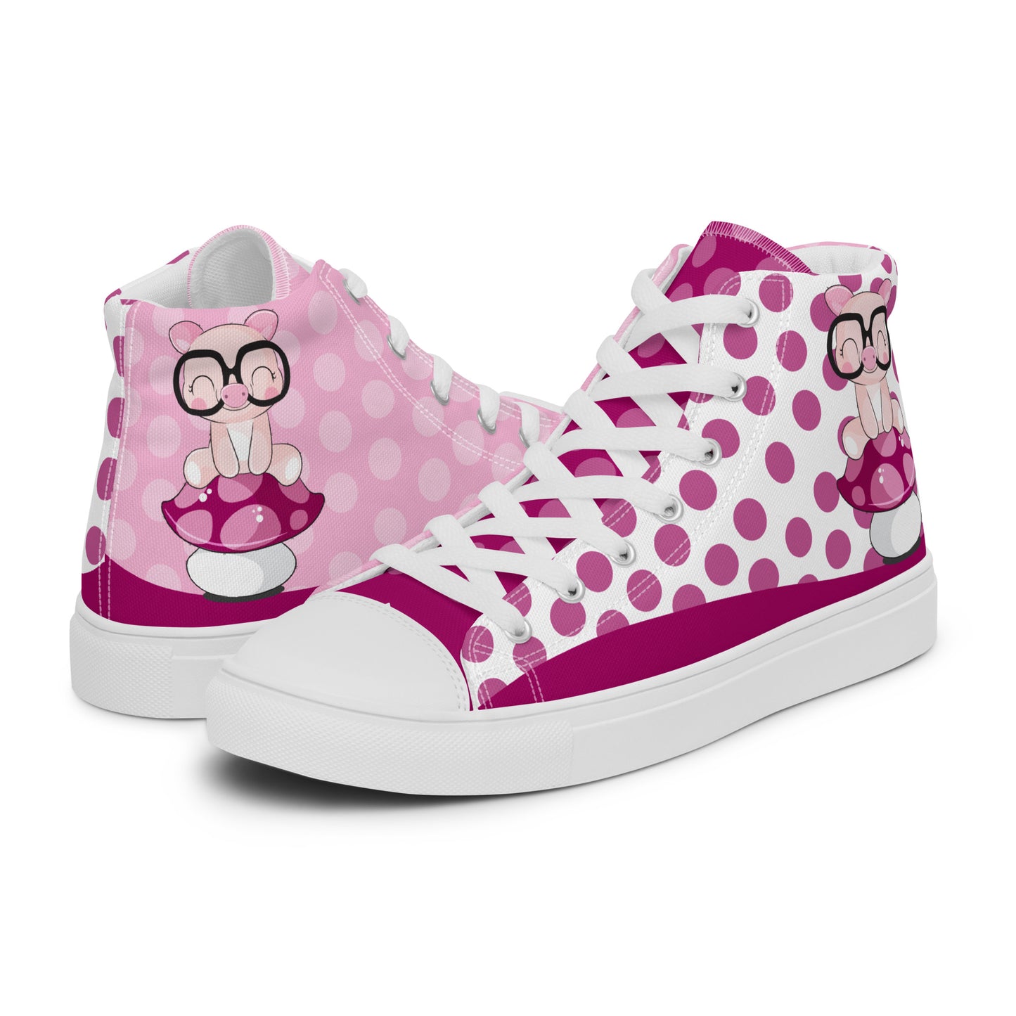 Cute Pig polka-dot Women's High Top Custom Sneakers